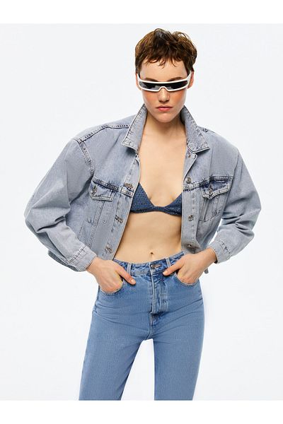 Nocturne Jachetă crop din denim căptușită