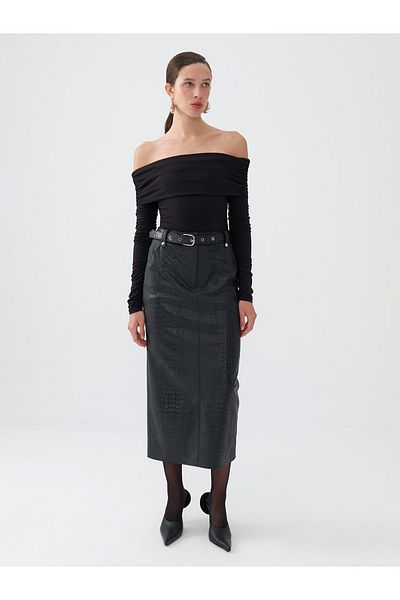 Nocturne Eyelet Detailed Midi Belt Skirt