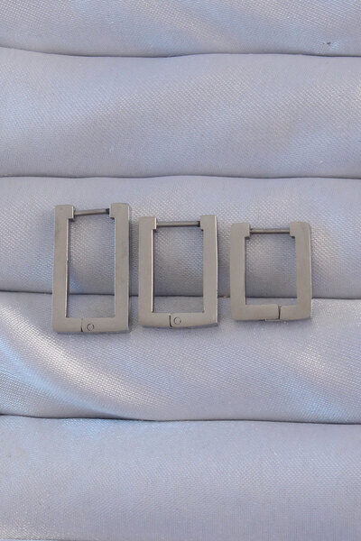 Epilons طقم أقراط مستطيلة من الفولاذ 316L باللون الفضي - TJ-BKP9160 ZENVIA-TG...