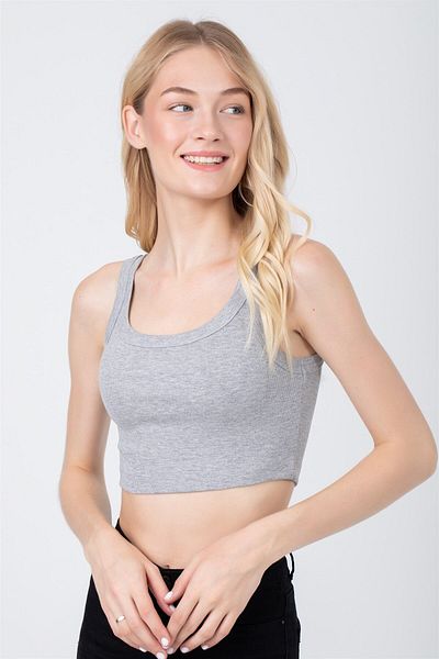 BAYKAR Gray Oval Collar Thick Strap Crop Bustier