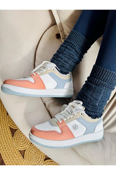 İnan Ayakkabı Women's Powder White Color a Quality Vegan Leather Sneakers & Sports Shoes (Sole 3.5 cm)