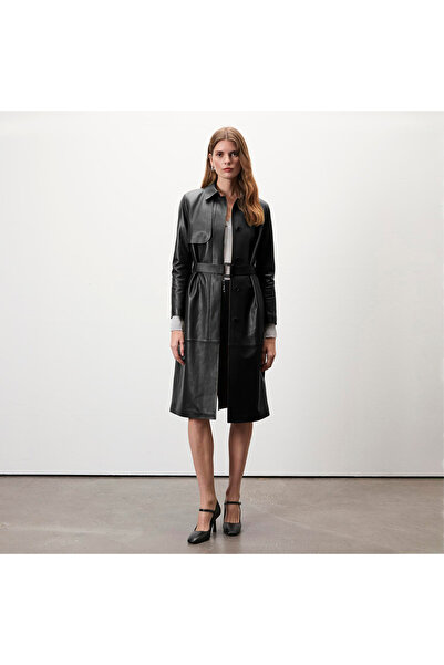 Desa Laira Siyah Kadın Deri Trençkot