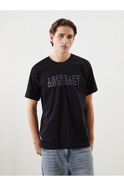 LC Waikiki Ανδρικό μπλουζάκι XSIDE Black Crew Neck με στάμπα