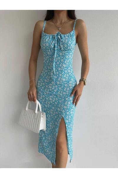 Jeevee Сукня міді на бретелях з квітковим візерунком і розрізами