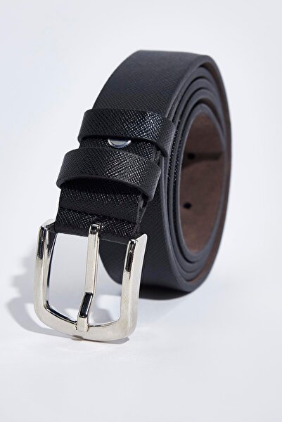 Tudors Curea neagră clasică de 3 cm din piele pentru bărbați