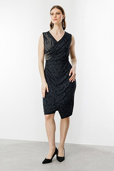 Ekol Kruvaze Yaka Taş İşlemeli Elbise