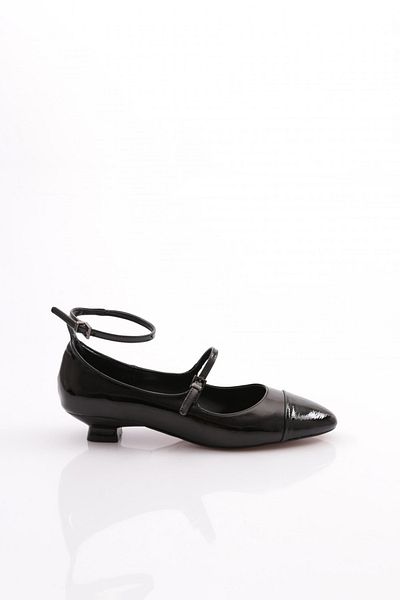 DGN Balerini de dama din piele lacuita neagra - cu curea la glezna si curea 3421535