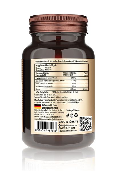 Validus 210 Mg Hyaluronic Acid + 10 Mg Astaxanthin - 30 Capsules