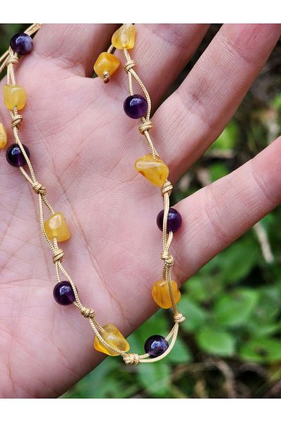 Kehribar Sarayı Amethyst, Amber Modern Design Anklet Wrist Accessory
