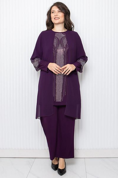 SUBU TASARIM Purple Suit -Qli Suit Tbs952 Detailed Stone Print
