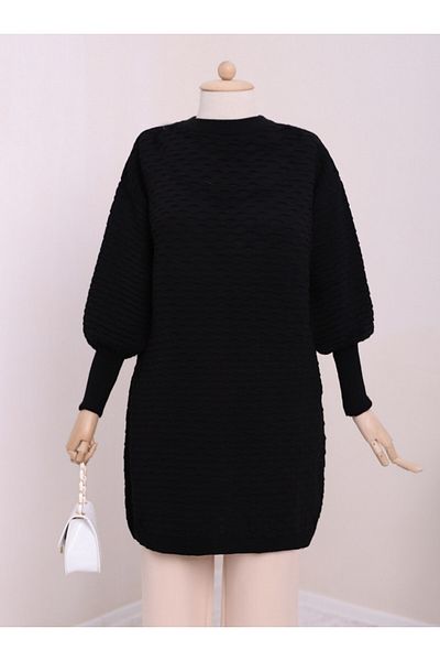 Modamorfo Embossed Pattern Knitwear Tunic -Black