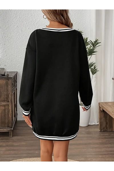 Kokosh moda Γυναικείο μακρυμάνικο φόρεμα με λαιμόκοψη με λεπτομέρεια κοντό βισκόζη δύο κλωστών