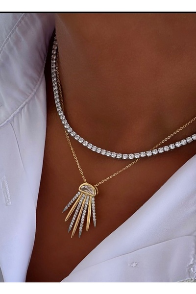 mibrillo Çelik Su yolu ve Zirkon Taşlı Marka Muadili Çoklu Kolye