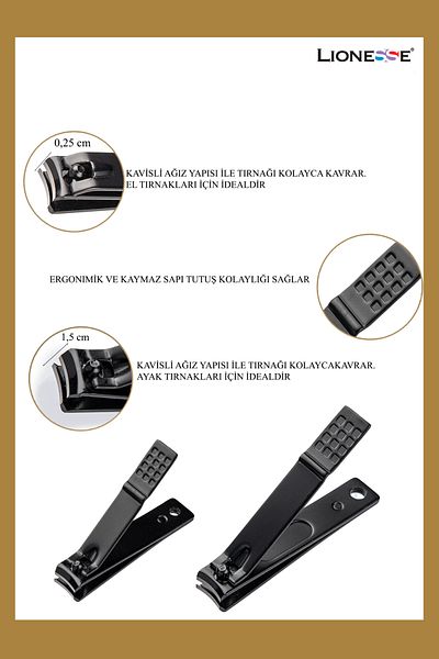 Lionesse Nail Clipper Large Size 3518 - for Hand and Foot, Curved Mouth, Ergonomic Design, Black