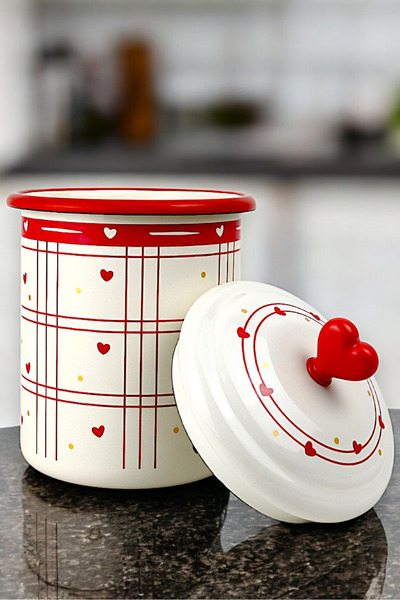 İnci Emaye Emaye Kavanoz Kapaklı -1.5litre-baharatlık, Çeyiz, Hediye, Yoğurt Mayalama, Çok Amaçlı Kavanoz