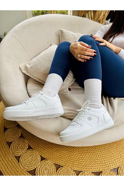 İnan Ayakkabı Women's White Color Vegan Leather Sneakers & Sports Shoes (Sole 3.5 cm)