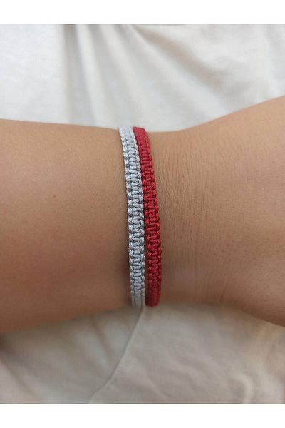 TREND Grey and Burgundy Macrame Bracelet - Adjustable Handmade, Unisex Gift Bracelet