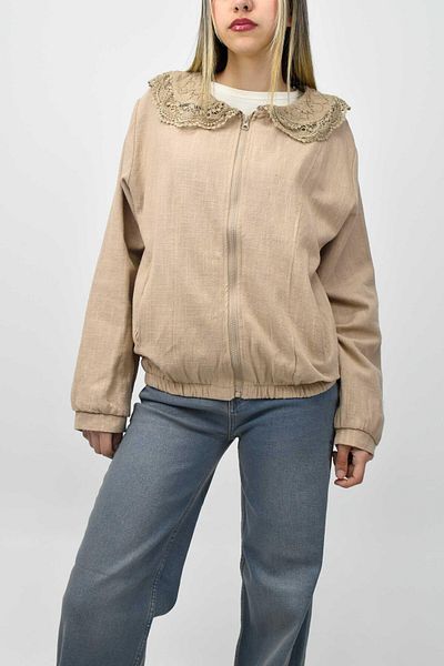 birizmoda Μπουφάν Bomber με μπεζ γιακά με δαντέλα