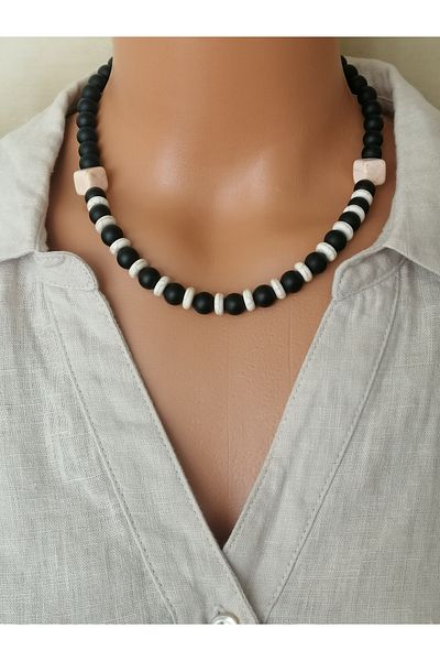 LemaStone Mother of Pearl Natural Stone Necklace, Bracelet Set