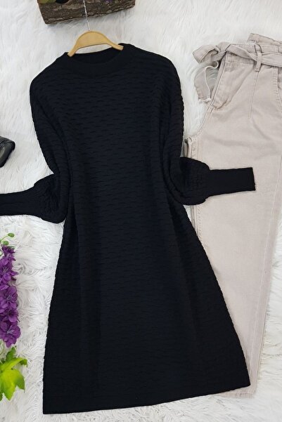 Modamorfo Embossed Pattern Knitwear Tunic -Black