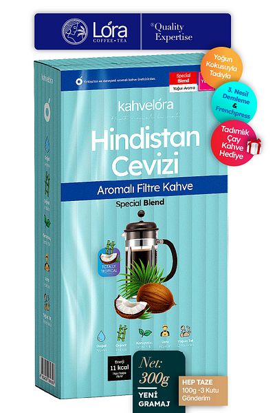 kahvelora 300g Coconut Filter Coffee Flavored- Espresso, Frenchpress, 3Rd. Generation