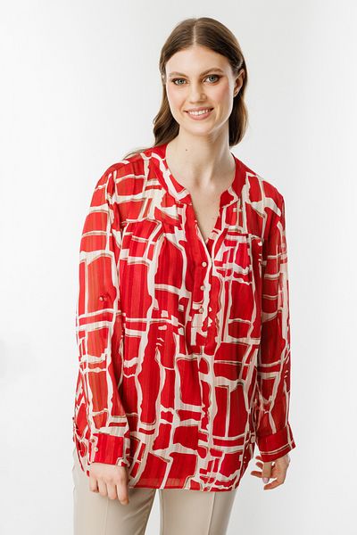 Ekol Buttoned Collar Patterned Blouse