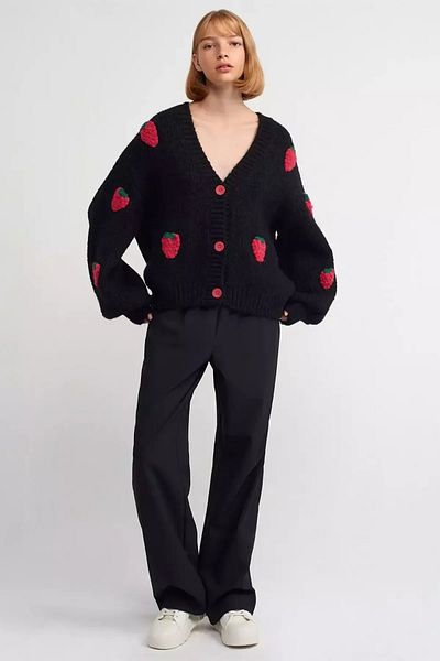 Hiccup Cardigan supradimensionat din tricot cu model căpșuni
