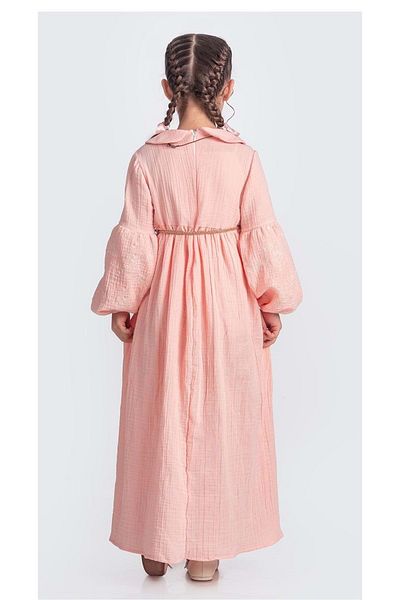 Mnk Baby&Kids Rochie Hijab pentru Fata - Tesatura Muslin, Maneca Lunga, Somon M00705