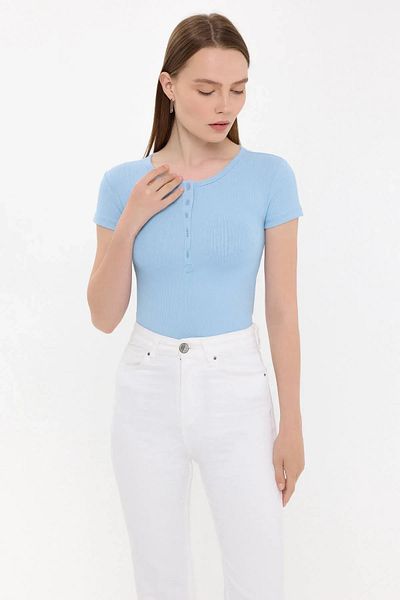Hiccup Tricou cu mânecă scurtă cu nasturi și gât rotund