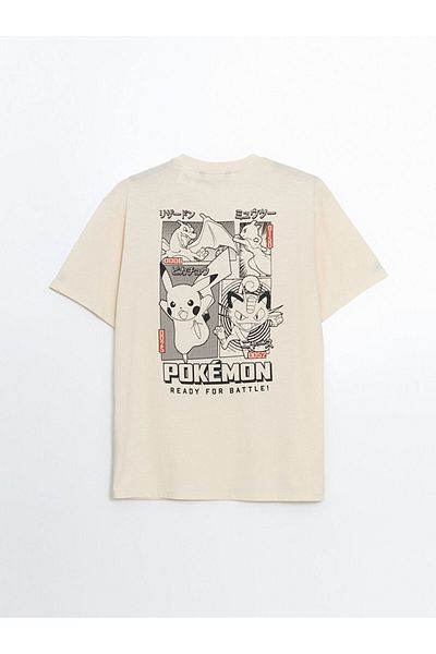 LC Waikiki Xside Beige Crew Neck Pokemon Printed Combed Cotton Men's T-Shirt