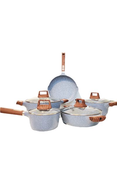 AL-Sahah Granite Coated Cookware Set 9PCS , with Non-Stick Surfaces, GRAY