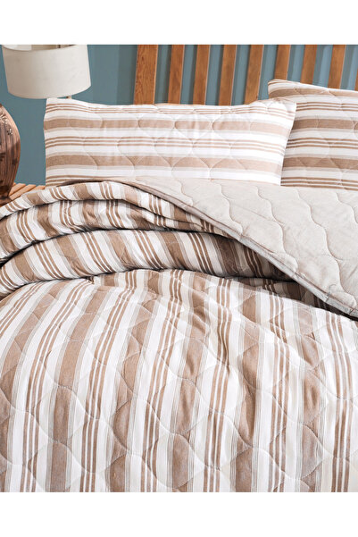 luxtex Çift Kişilik Kapitoneli Çizgili Desenli Elyaf Dolgulu Çok Amaçlı Yatak Örtüsü