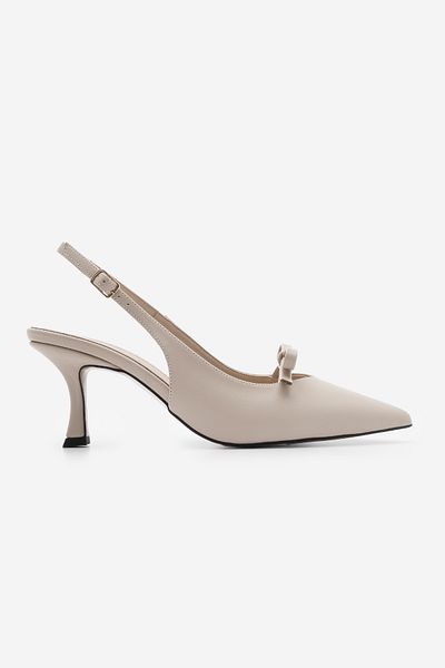 Marjin Damen-Stiletto-Schuhe – Nutge Ecru mit Schleifendetail und Slingback-Absatz