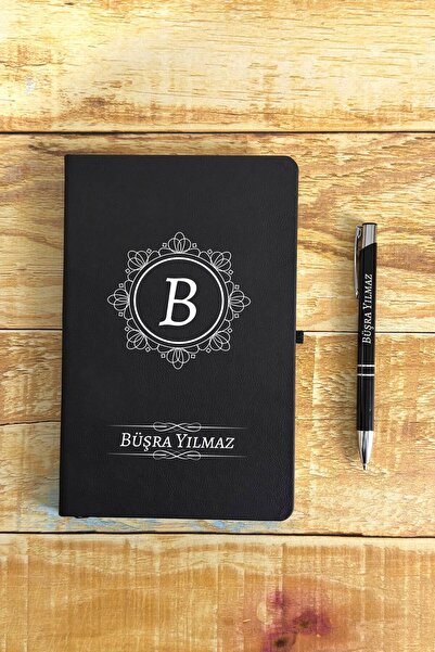 HediyeHanesi Kişiye Özel İsimli Siyah Ajanda Not Defteri ve Kalem Seti 2413B1003