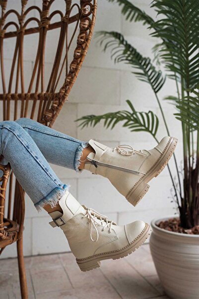 Parponi Pamela Tokalı Kadın Hakiki Deri Postal Ekru