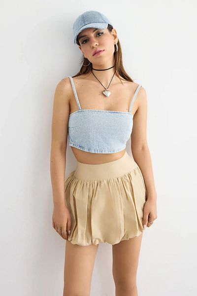 Hiccup Top cu decolteu pătrat din denim
