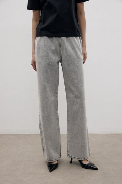 mervis Denim Trousers with Stone Embroidered Elastic Waist