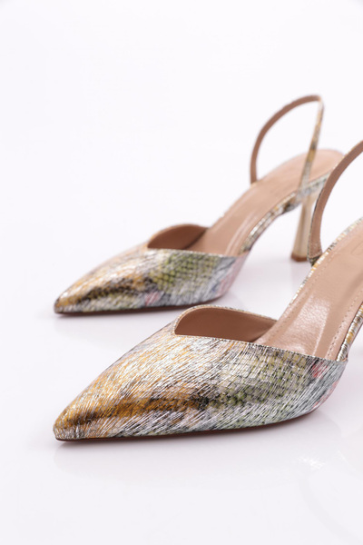 DGN Kadın Önü Kapalı Sivri Burun Topuklu Ayakkabı Sarı Yılan 818421085