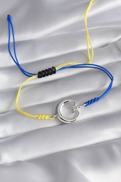 MED Yellow Navy Blue Rope Model Silver Moon Figure Zircon Stone Detail Uni Model Bracelet