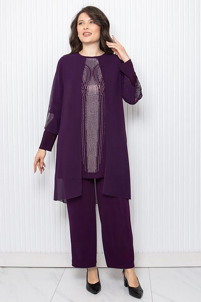 SUBU TASARIM Purple Suit -Qli Suit Tbs952 Detailed Stone Print
