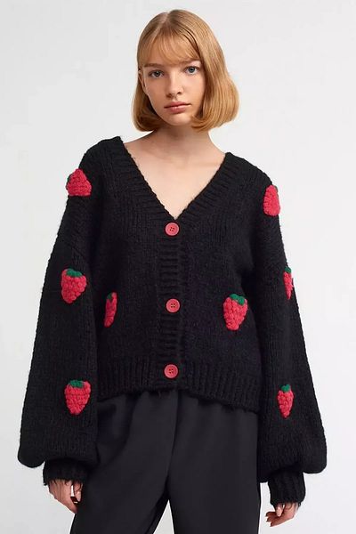 Hiccup Cardigan supradimensionat din tricot cu model căpșuni