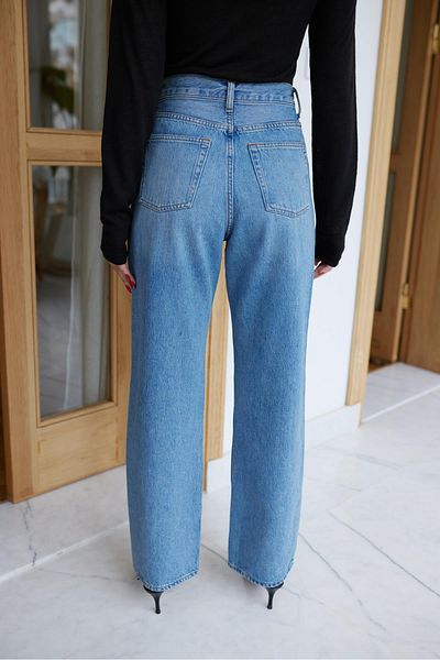 Askı Nişantaşı Ice Blue High Waist Straight Cut Denim Trousers