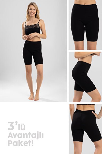 BAYKAR ملابس داخلية نسائية من القطن الممشط فوق الركبة، 3 قطع باللون الأسود