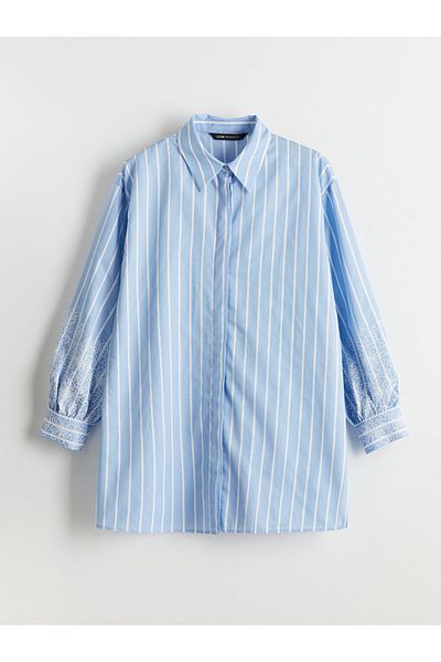 LC Waikiki Lcw Modest Blue Striped Poplin Women's Shirt Tunic