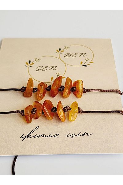 Kehribar Sarayı Amber Lover Bracelet with Elevator Brown Rope