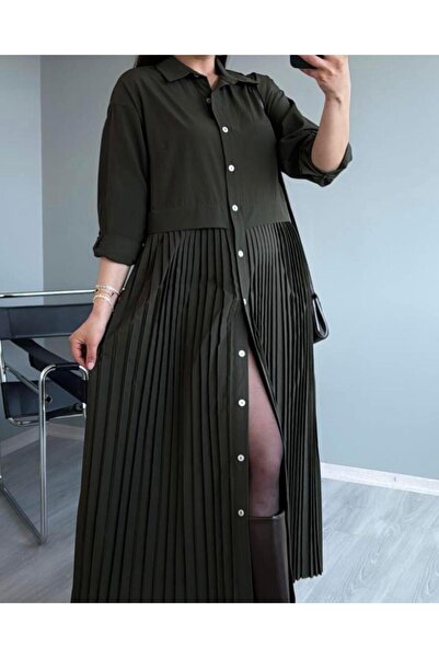 Aysha Butik Piliseli Maxi Düğmeli Elbise