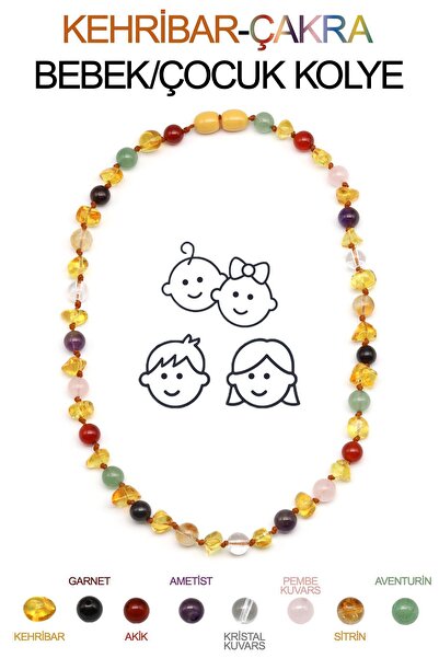 Alibaba Doğaltaş Kehribar-çakra Doğal Taş Bebek/çocuk Kolyesi-33 Cm