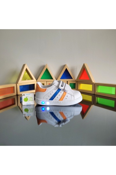 elma bebe Işıklı Ortopedik Cırt Cırtlı Unisex Kız Erkek Bebe Çocuk İlkadım Sneaker Spor Ayakkabı