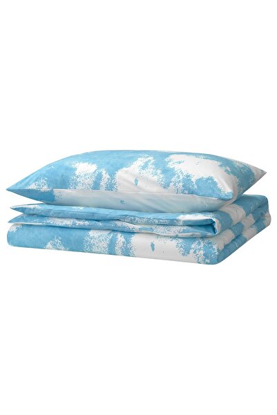 Generic غطاء لحاف وغطاء وسادة، أزرق/أبيض، 150×200/50×80 سم