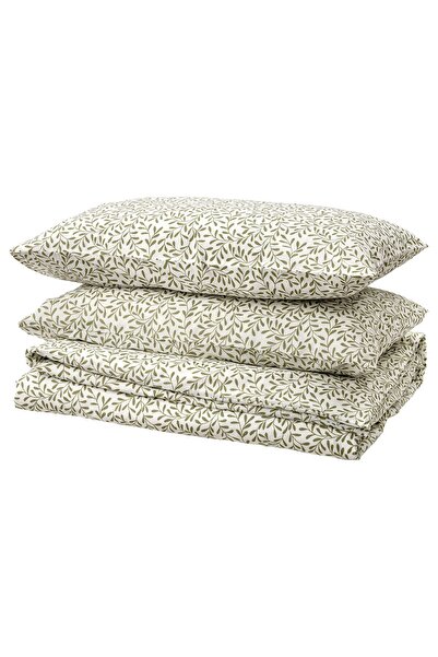 AZOZ MERCHLY Duvet cover and 2 pillowcases, white/green, 240 x 220/50 x 80 cm